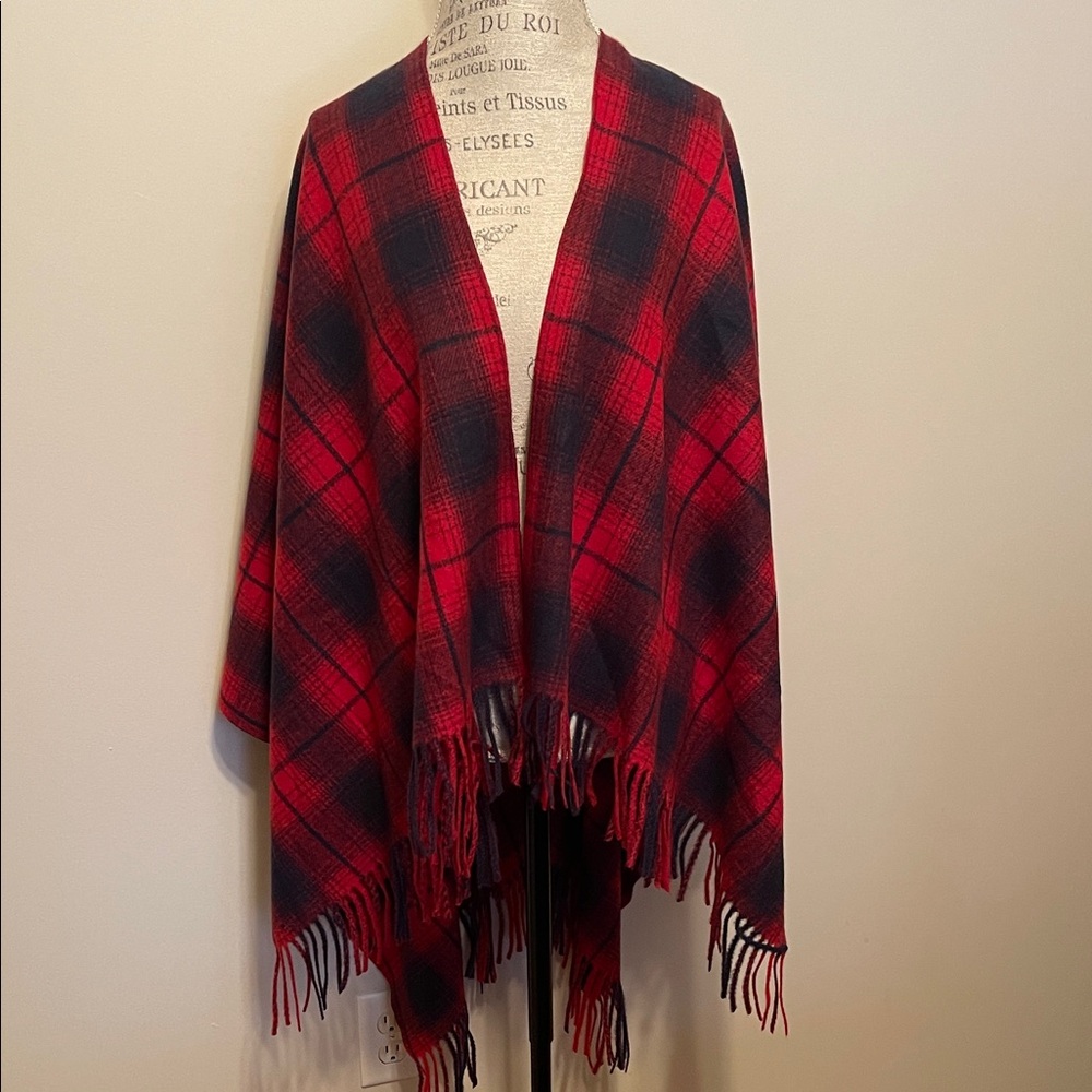 Treasure and Bond Red and Black Plaid Wrap shawl